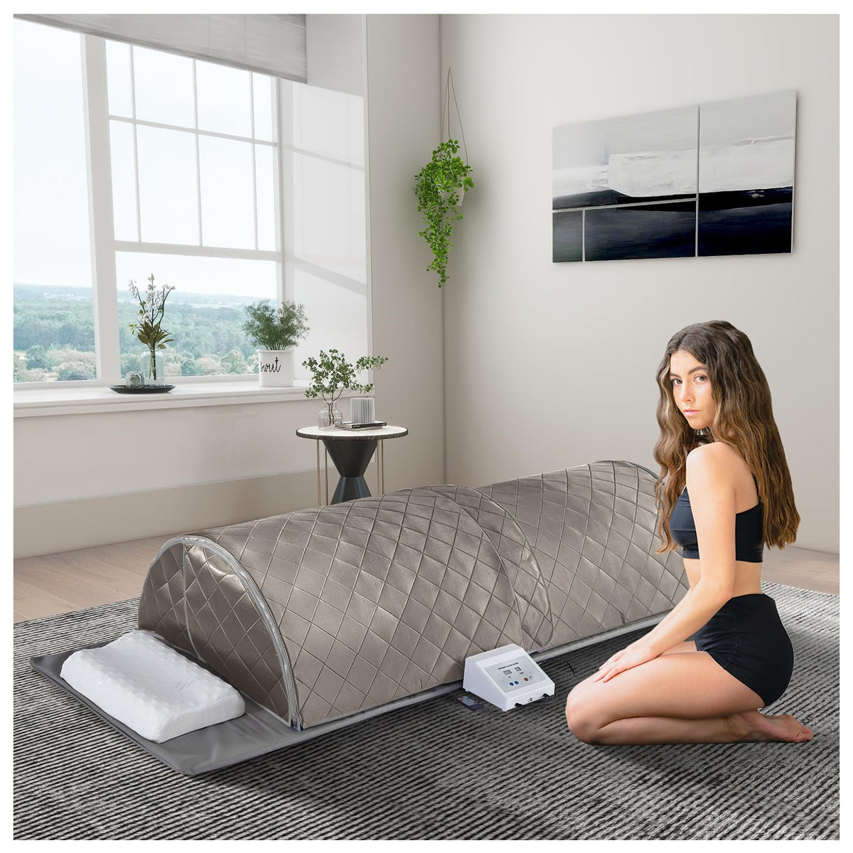ZONEMEL Personal Infrared Sauna Dome for Home Spa, 360 Degree Coverage Lying Down Hot Carbon Sauna, Portable Full Body Sauna with Pillows and Mat, Dry Heat