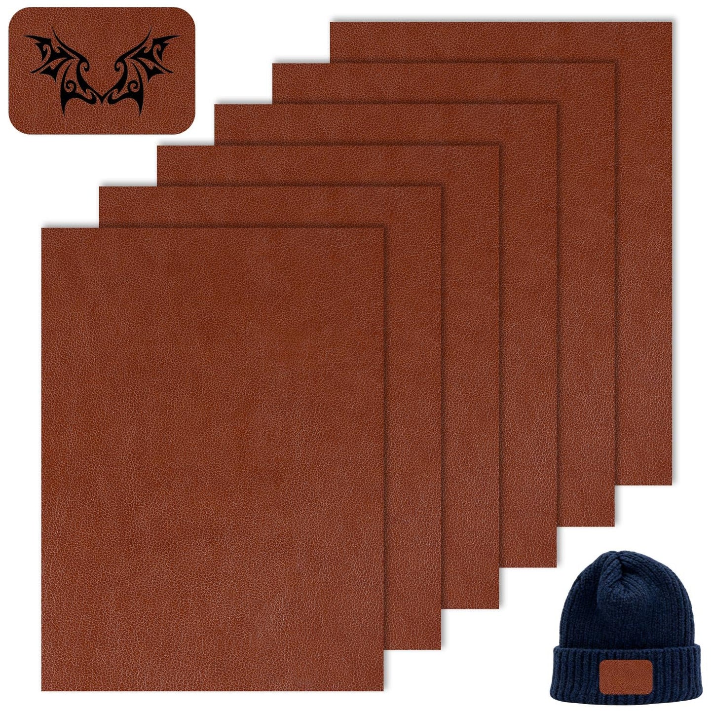 6 Pack Blank Leather Sheets for Laser Engraving, Iron On Leather Patches for Hats, Adhesive Faux Leather Repair Patches for Custom Design Sewing Craft Supplies (12.6 x 10.2 Inch), Brown