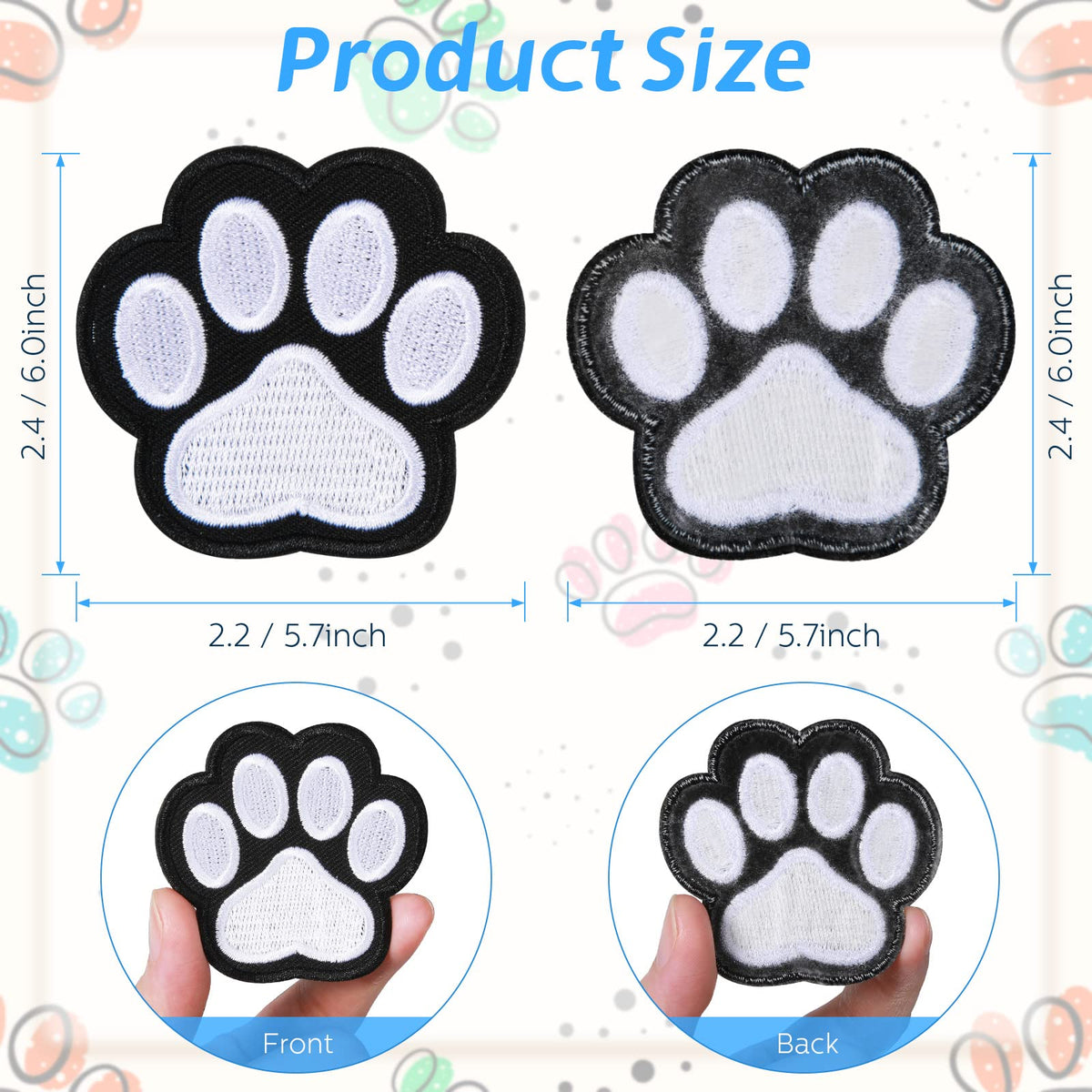 Waydress 24 Pcs Iron on Patches Paw Print, Iron/sew on Patches for Clothing, Cute Paw DIY Decoration or Repair Fabric Embroidery Stickers for Dresses Backpacks Jean T-Shirt Cap Shoe(White,24 Pcs)