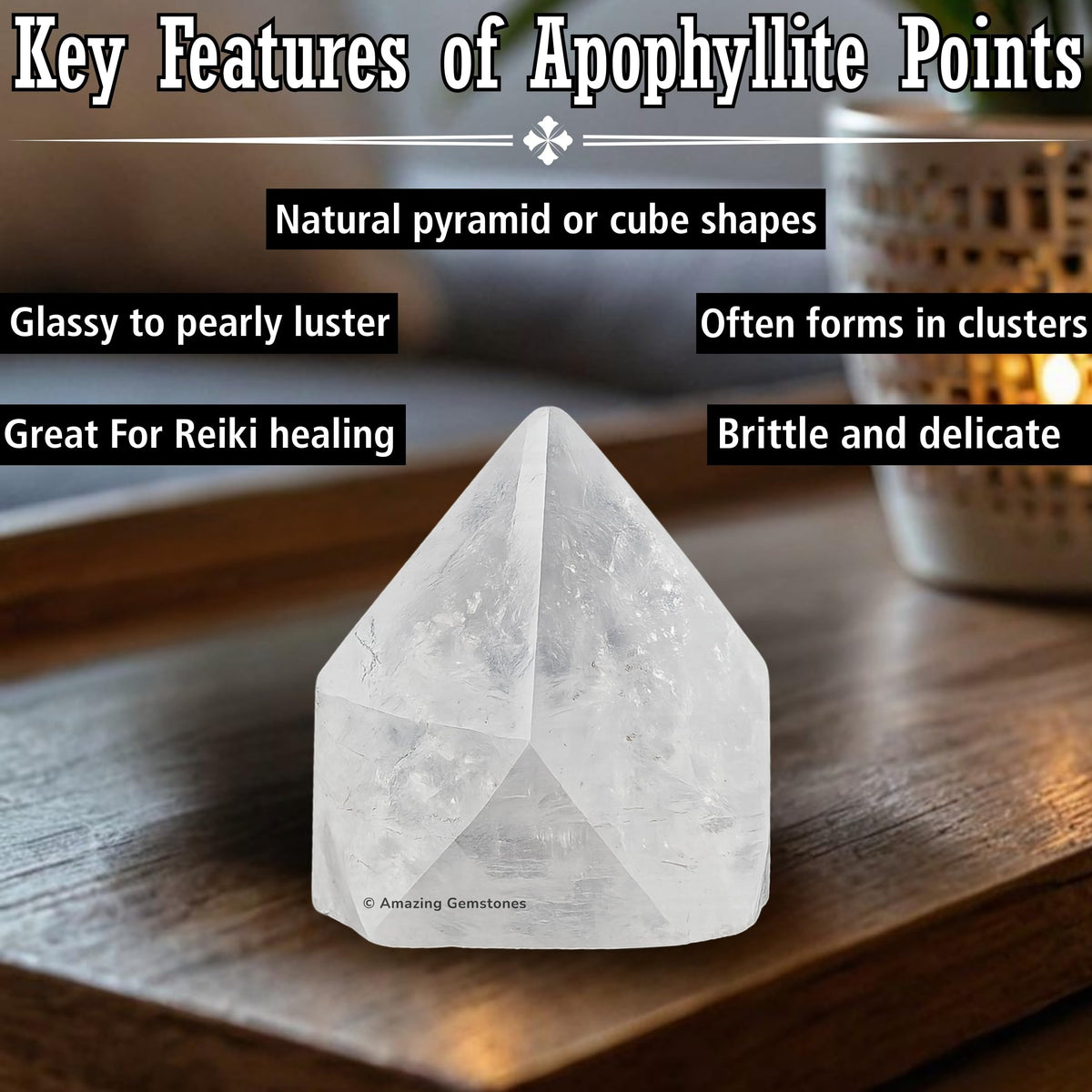 Amazing Gemstone Apophyllite Crystals and Healing Stones Mineral Specimen Set of 6 - Premium Semi Precious Gem Stones - Healing Crystals Geodes Clusters for Meditation, Chakra Balance (S)