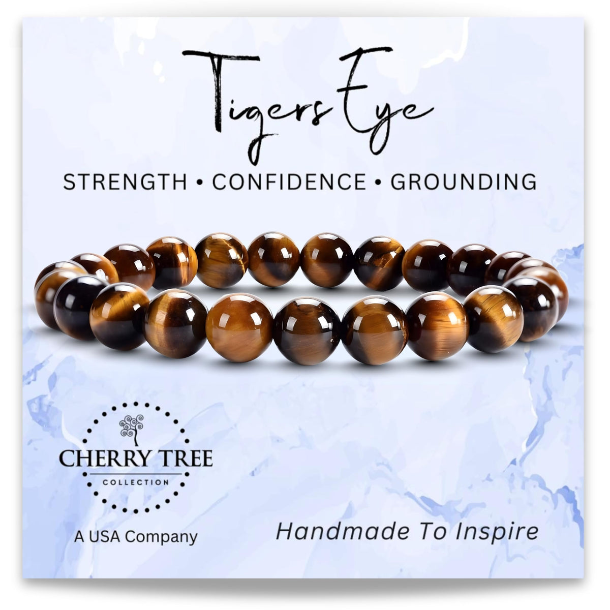 Cherry Tree Collection Tigers Eye Bracelet – Handmade 8mm Natural Tigers Eye Beaded Stretch Bracelet for Men & Women – Healing, Protection & Positive Energy – Unisex Jewelry, Gift-Ready - Medium