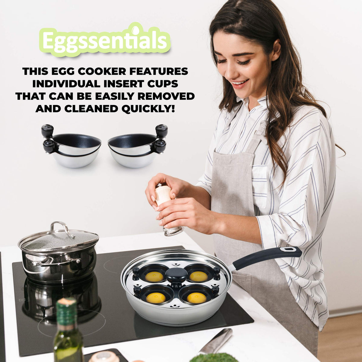 Eggssentials Pancake Batter Dispenser - Poached Egg Maker, Stainless Steel Egg Poaching Pan