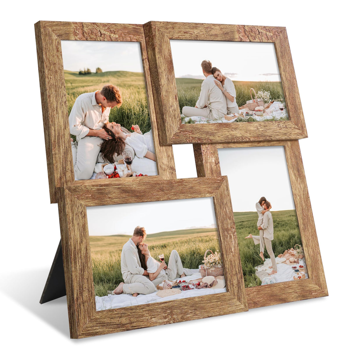 YESKAY 4x6 Collage Picture Frames Set of 1, Multi Family Photo Frame with Real Glass, Displays Four 4x6 Photo, Wall Decor Wall Hanging or Tabletop, Distressed Brown