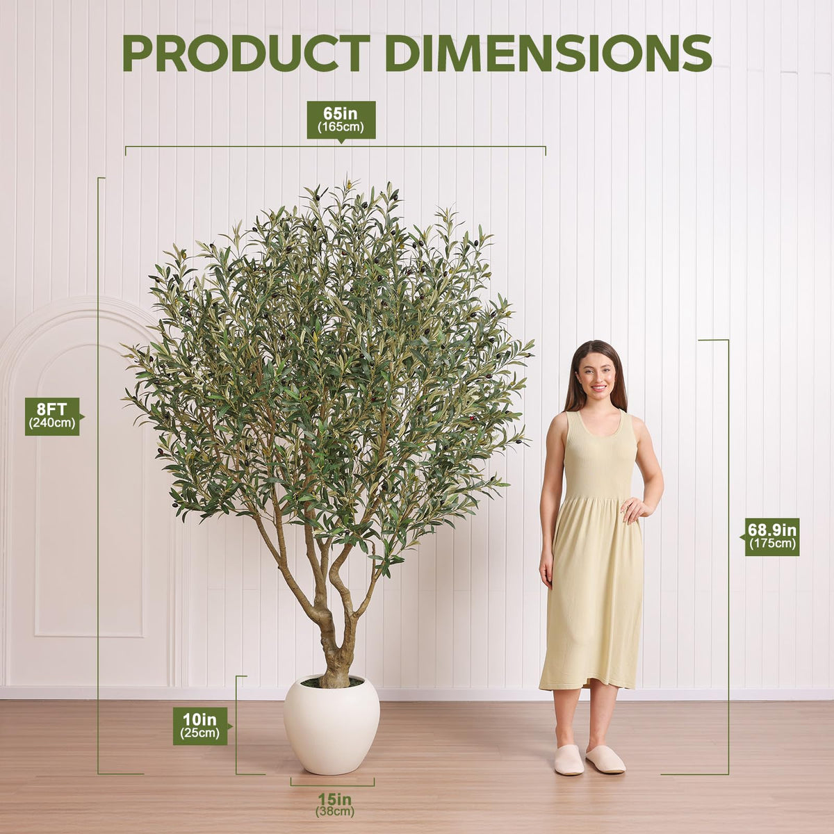 VeriNatural Olive Trees Artificial Indoor, 8FT Tall Faux Olive Tree with Round White Planter, UV Resistant Outdoor Large Fake Olive Plants for Modern Home Decor Living Room Office