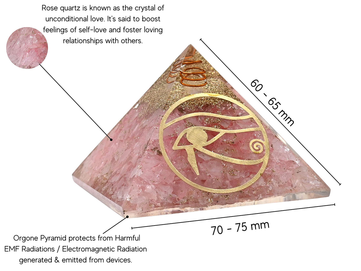 Amazing Gemstone Large Rose Quartz Orgone Pyramid Crystal, Eye of Horus Orgonite Pyramid - Positive Energy Healing