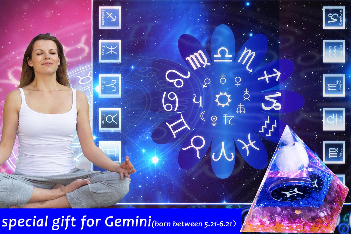 YATOJUZI 12 Zodiac Gemini Birthday Gifts for Women Men Healing Crystals Natural Amethyst Crystal Stones Gemstones Orgonite Chakra Reiki Lucky Energy Decor for Office Desk Decorations