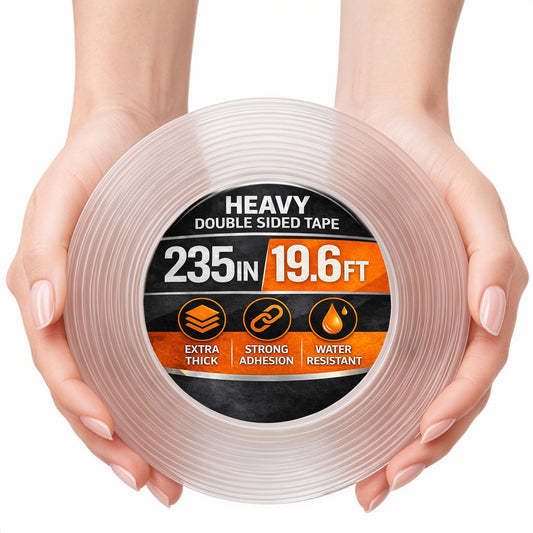 1.18" X 235" Heavy Duty Clear Double Sided Tape – Strong Double Sided Adhesive Tape – Wall Decoration, DIY, Office and Home Projects, No Tools Needed | Works on Tile, Glass, Wood, Metal, and Plastic