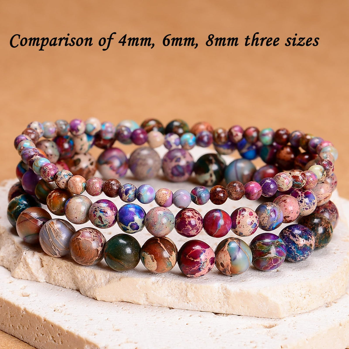 CHCCOYE 8mm Natural Healing Gemstone Bracelet Handmade Yoga Stretch Elastic Bracelet Stress Relief Crystal Jewelry for Men and Women (8mm Imperial Jasper)