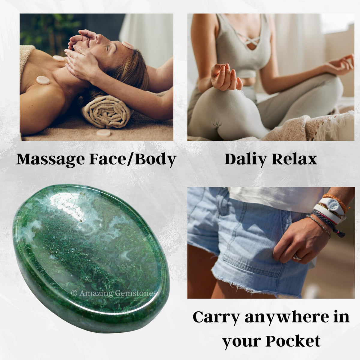 Amazing Gemstone Moss Agate Worry Stone Crystals and Healing Stones - Worry Stones for Stress Relief Gifts - Piedra Crystal Fidget for Meditation, Calming, Relaxation
