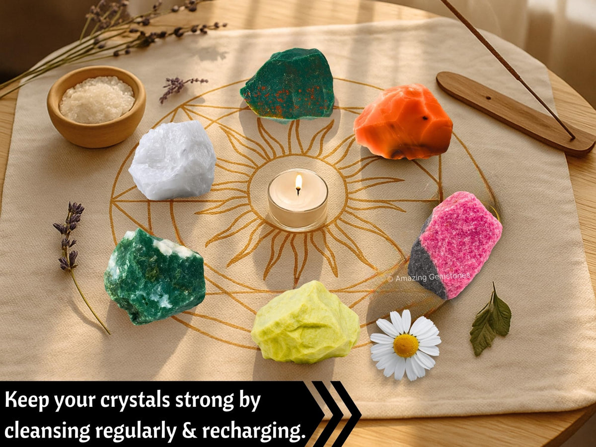Amazing Gemstone Crystal for Immunity Manifestation, Set of 6 Blood Stone, Rhodonite, Serpentine, Snow Quartz, Carnelian and Moss Agate Healing Crystals and Stones