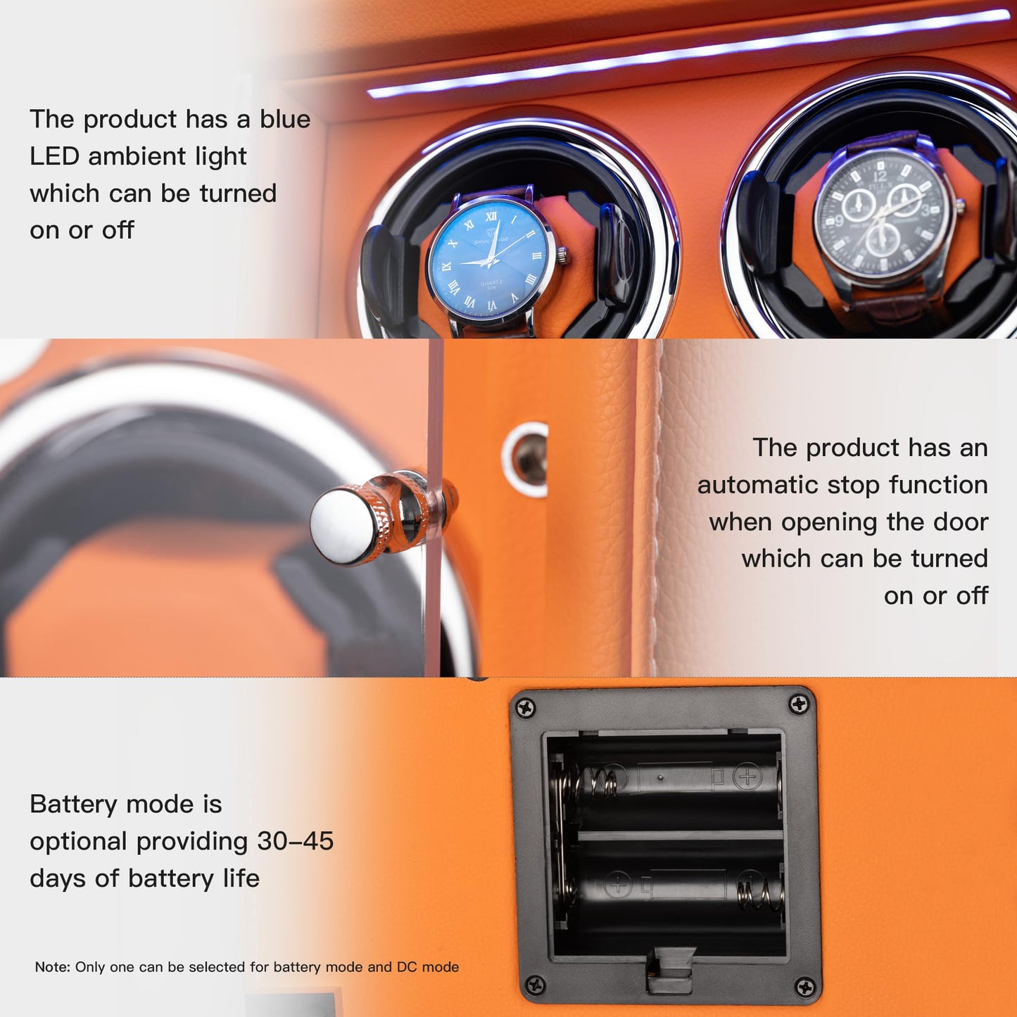 KOHUDIS Watch Winder for 2/4/6/9 Automatic Watches, high-end Leather Making, Super Quiet Mabuchi Motor, Two Power Modes, Built-in led Lights (Gray, 6 Slots)