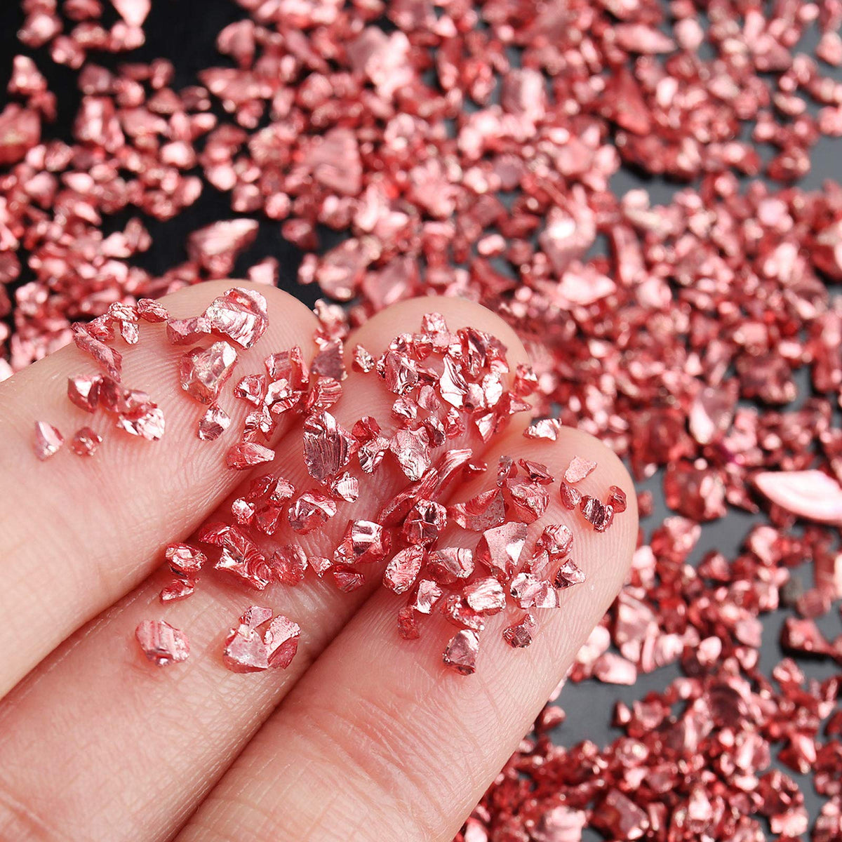 Irregular Crushed Glass Chips Sprinkles, 100g Metallic Chunky Glitter Stones for Nail Art, Resin Mold Filler, DIY Crafts, Vase Filler, Jewelry Making (Red Copper)