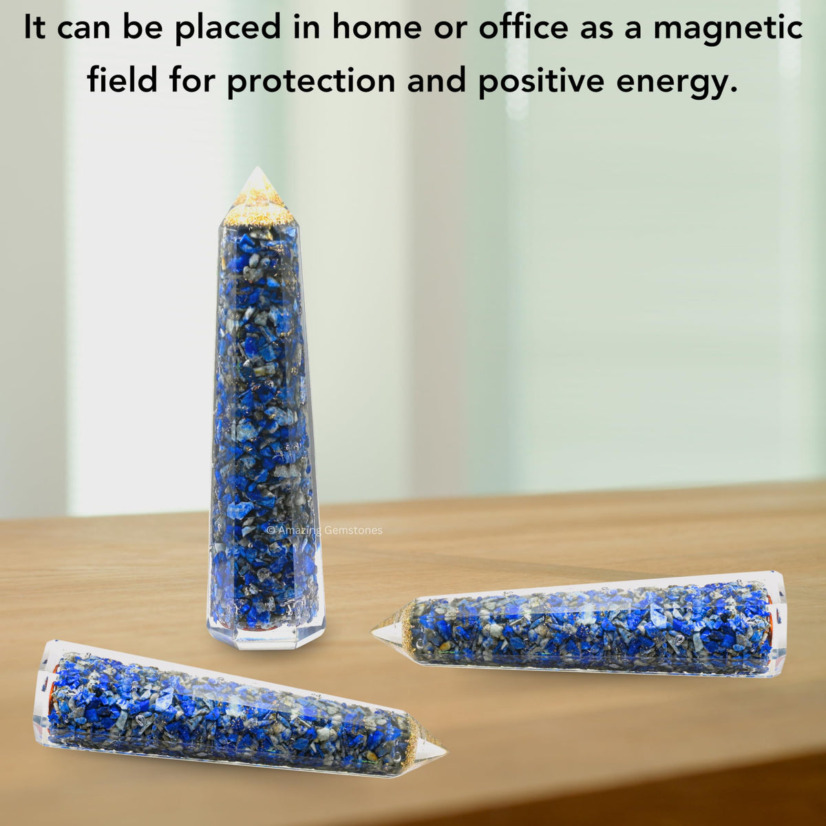 Amazing Gemstone Lapis Lazuli Orgonite Orgone Crystal Towers - Large 4.5" Orgonite Crystal Wand Obelisk Tower Point for Meditation, Crystals and Healing Stones Gift and Protection