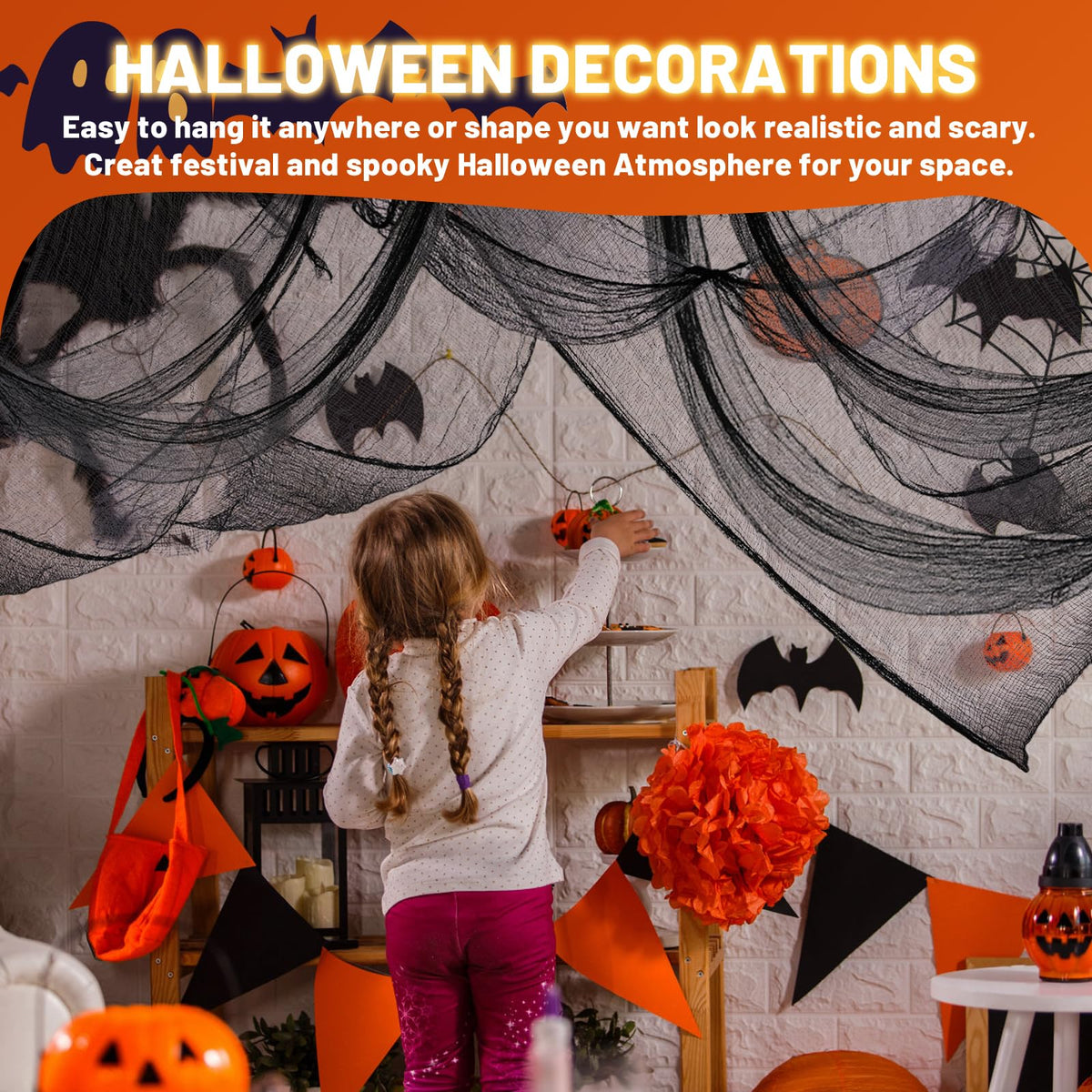 4-Pack Spooky Black Halloween Gauze - 30x120 Inch, Scary Cloth for Haunted House, Outdoor Patio, Garden, Indoor Wall Windows, Halloween Decorations