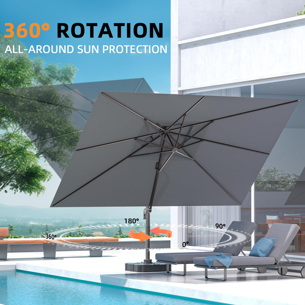 ORYNTREX 10' X 13' Outdoor Patio Umbrella Large Rectangle Cantilever Umbrella Heavy Duty 360°Rotation Offset Umbrella for Garden Deck Pool Patio,Grey