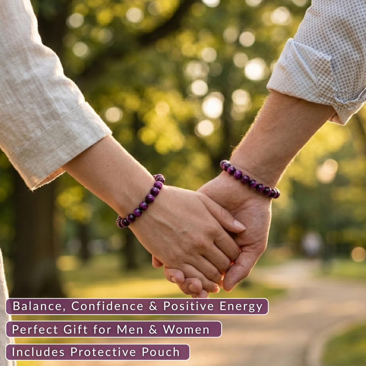 Cherry Tree Collection Purple Tiger's Eye Beaded Bracelet – Genuine 8mm Gemstone Stretch Bracelet for Men & Women – Handmade Crystal Bracelet - (Purple Tiger's Eye - S)
