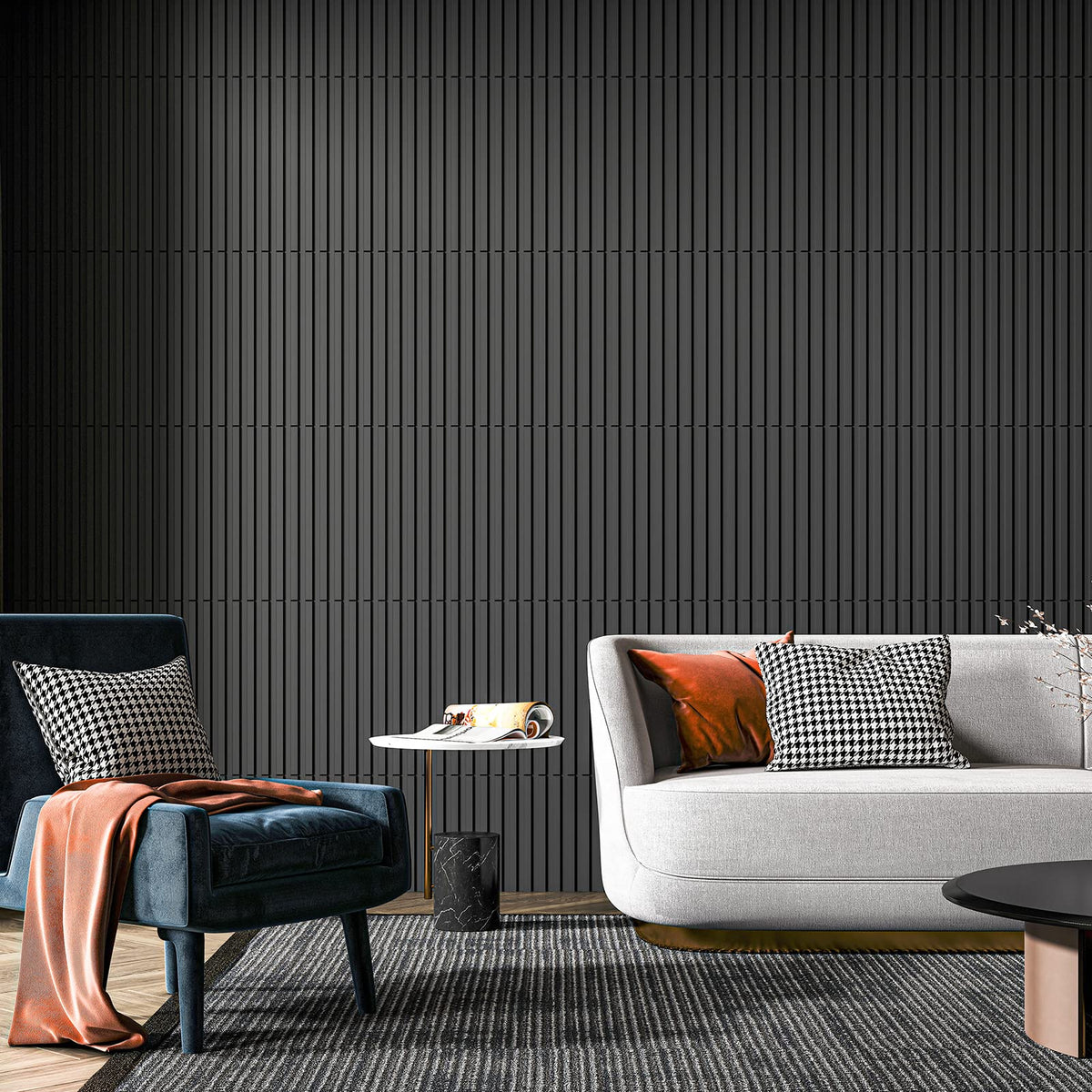 Art3d Slat Wall Panel, 3D Fluted Textured Panel 12-Tile 19.7 x 19.7in. - Cover 32 Sq.Ft., Black