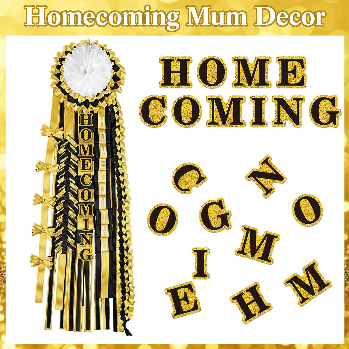 FunooFuno 72 Pcs Glitter 2026 Graduation Letters Numbers Cardstock Shiny Crafts Alphabet with Adhesive Dots for Graduation Trifold Photo Board Grad Leis Homecoming Mums DIY Supplies(Black Gold)
