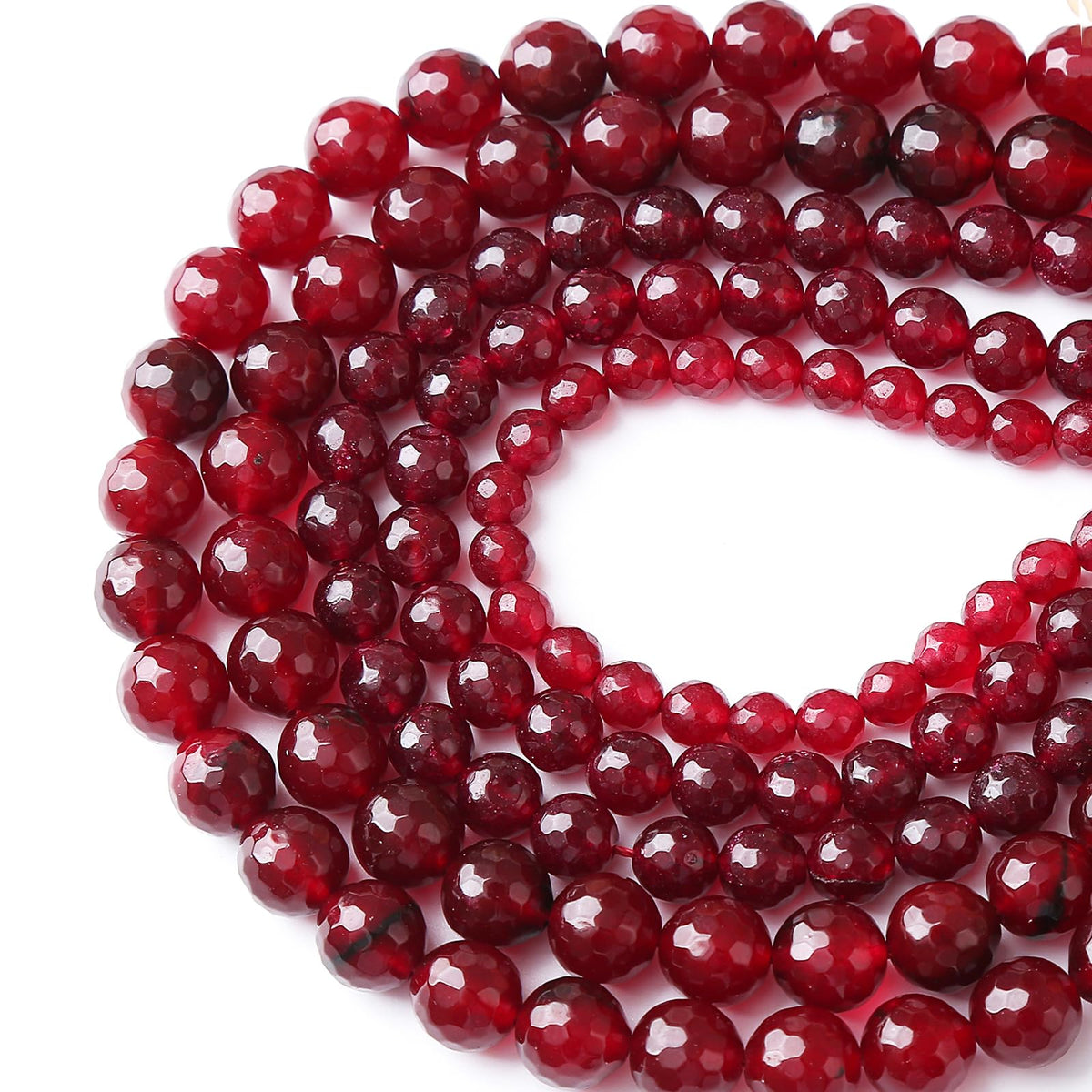 32pcs 12mm Faceted Red Jade Gemstone Beads Natural Stone Round Loose Spacer Beads for Jewelry Making DIY Bracelet Necklace 1 Strand 15inch