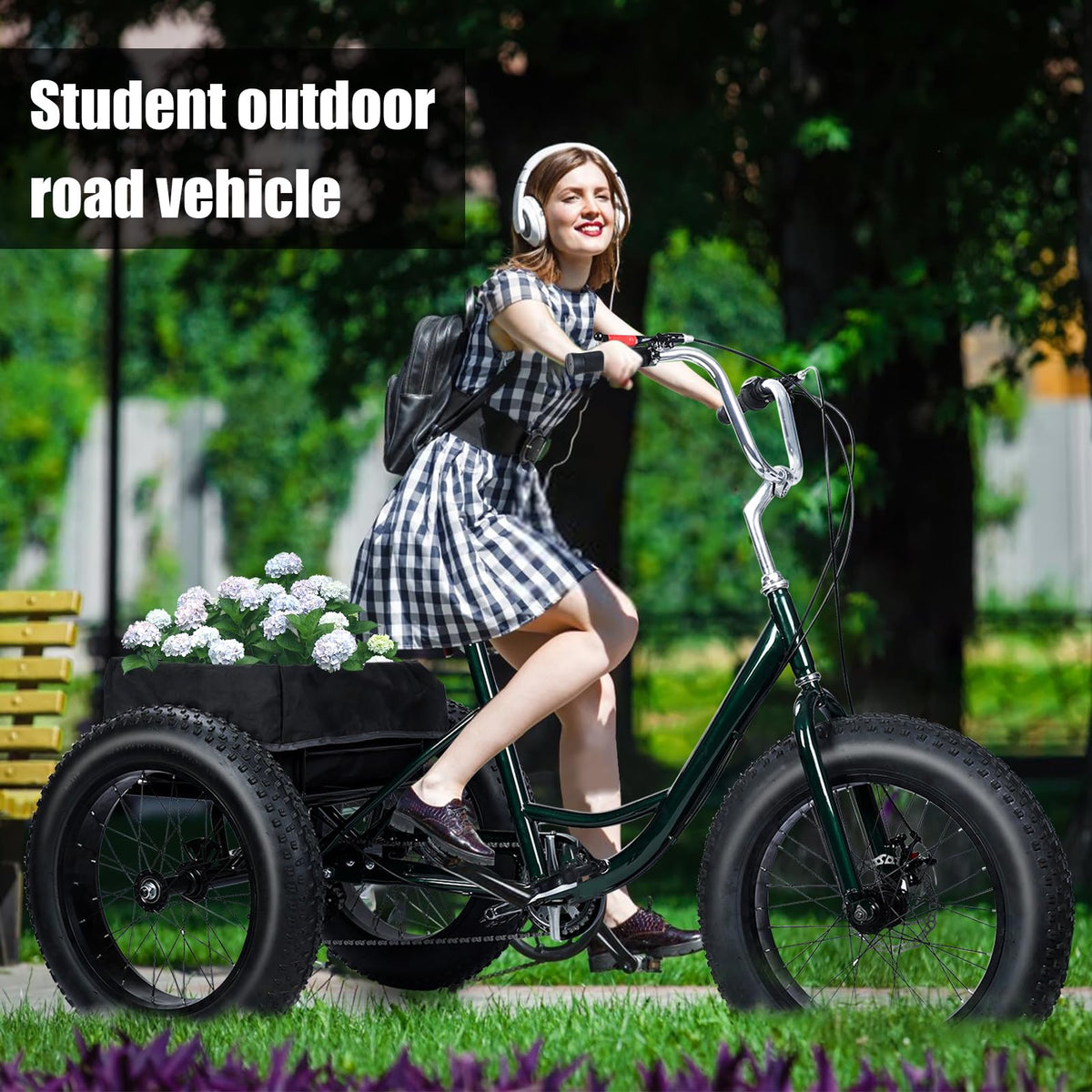 Adult Tricycle, 20 Inch Fat Tire Trike for Adults, 20" X 4" Tires, 7 Speeds, Loads 450lbs, Double Disc Brake, Anti-Slip Pedals, 3 Wheel Bikes for Adult, Large Shopping Basket for Commuting (BlackB)