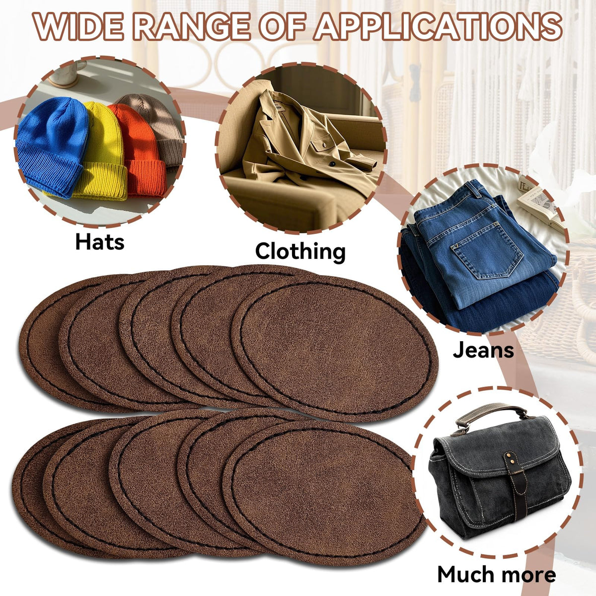 60 Pieces Blank Leatherette Hat Patch with Adhesive, Iron on Heat Press Leatherette Patch, Faux Leather Patches for Hats Custom Fabric Repair Sew Laser Supplies-Oval, Dark Brown