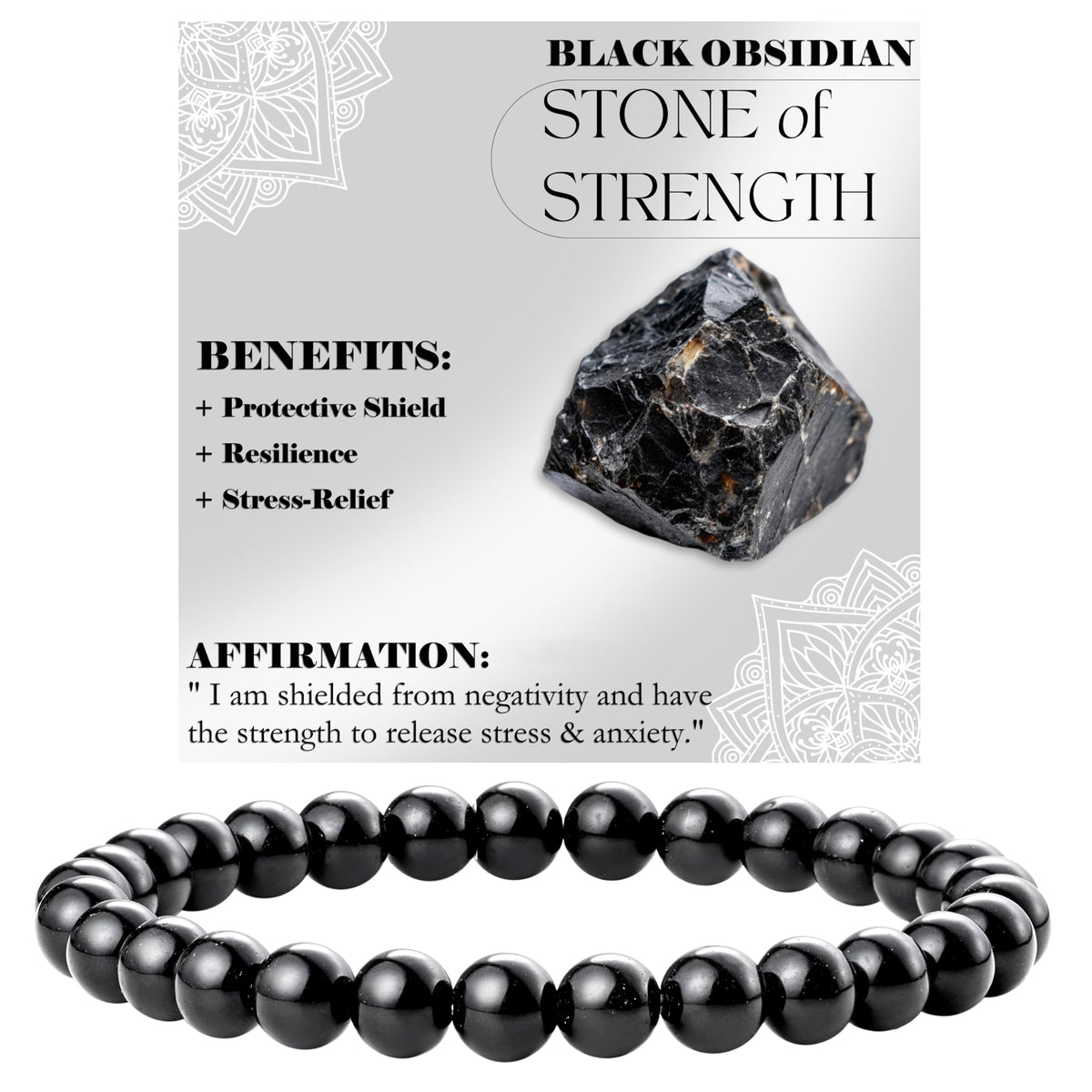 Bivei Black Obsidian - Strength - 6mm Beaded Bracelets for Women Handmade Semi Precious Natural Stone Stretch Elastic Jewelry for Women Yoga Protection Gifts