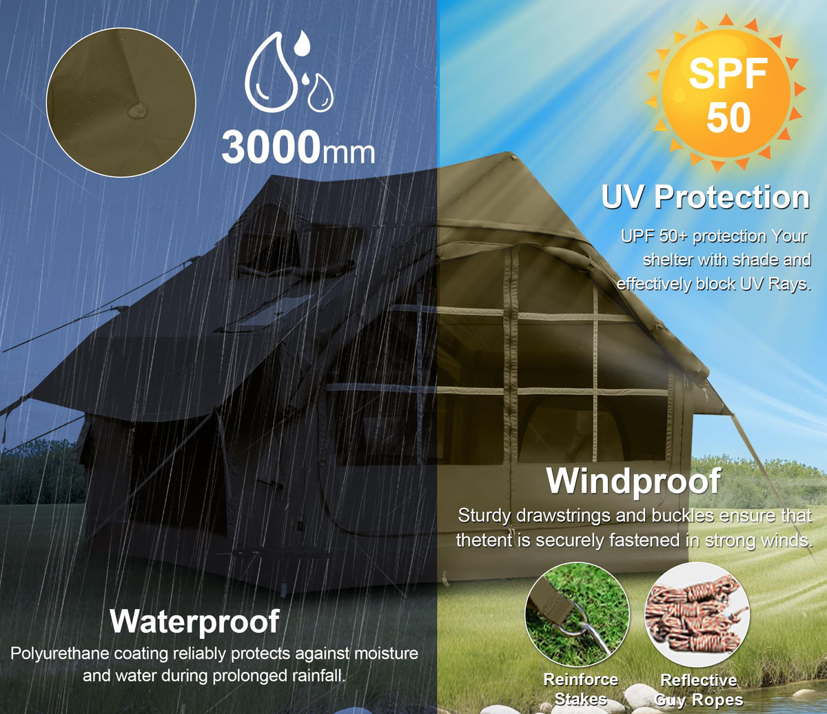 Inflatable Tents for Camping with Skylight, 4/6 Person Easy Setup Blow Up Tents for 4 Seasons Waterproof Inflatable Camping Tent with Awning, Air House Glamping Tents for Camping Adult
