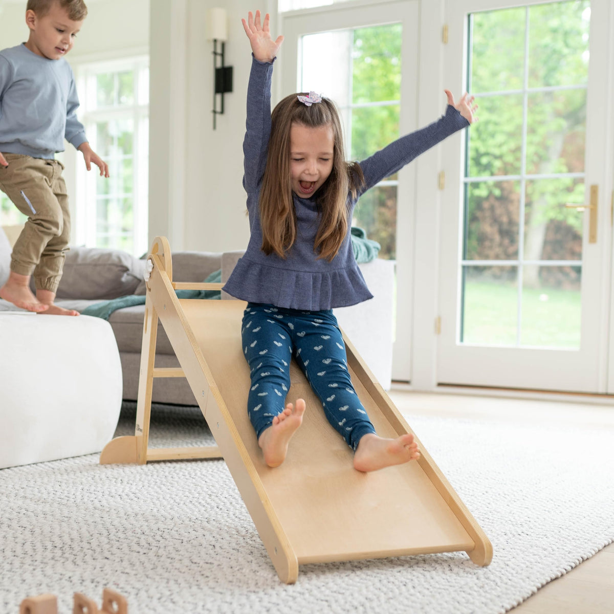 Little Partners 2-in-1 Folding Learn 'N Slide Wooden for Toddlers, Dual-Sided Children's Indoor Wood Climber with Smooth Surface and Side with Safety Grips (Natural)