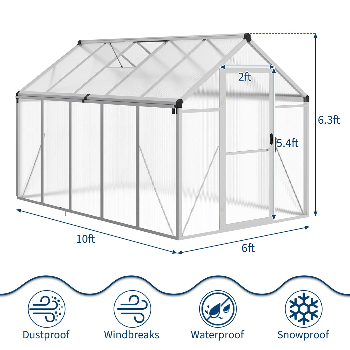 IDEALHOUSE 6×10 FT Greenhouse, Large Walk in Greenhouses for Outdoors and Garden Planting, Polycarbonate Greenhouse with Enhanced Aluminum Frame, Green Houses with Quick Setup Structure and Roof Vent