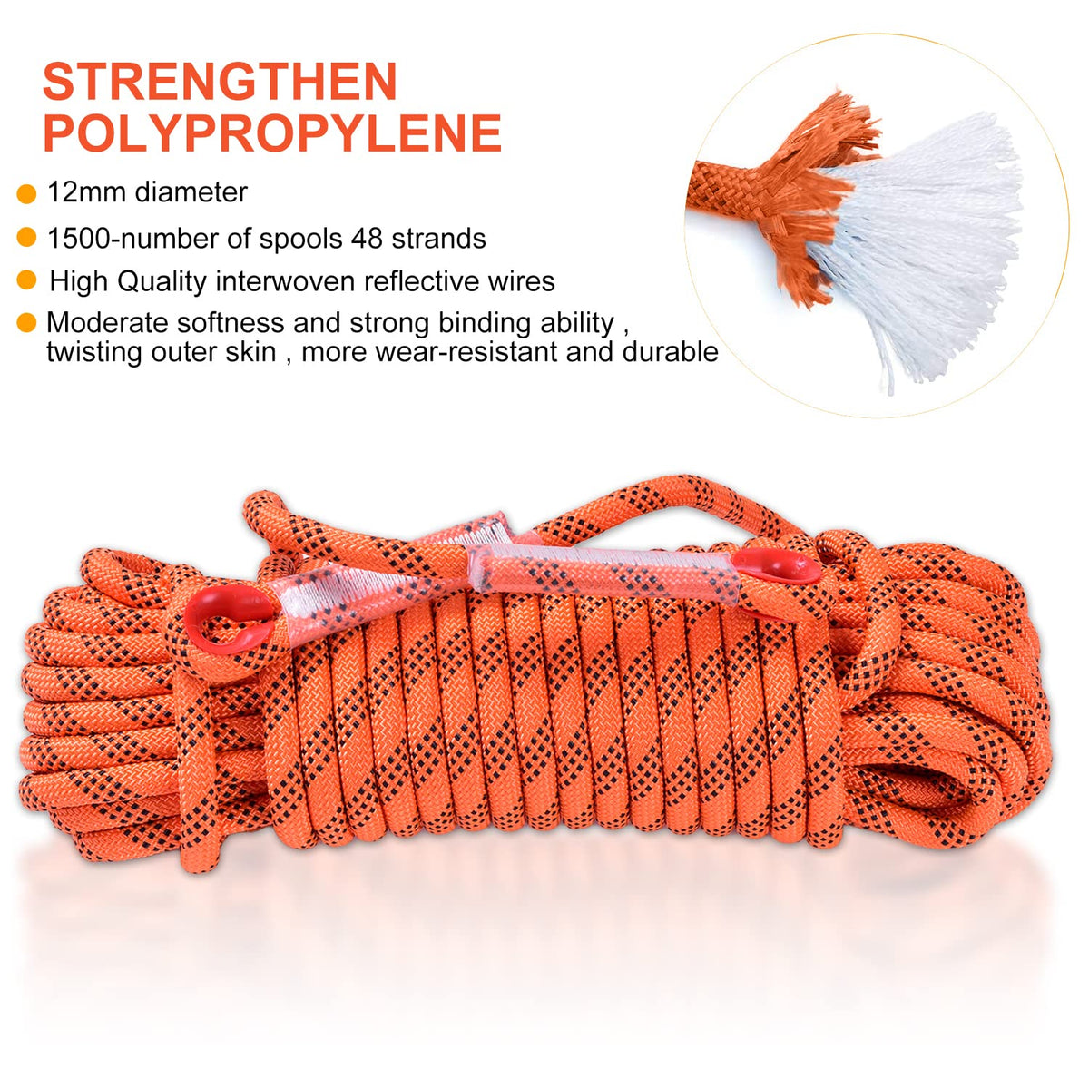 LZ.MZXU Climbing Rope, 12mm Static Climbing Ropes, 32FT(10M) 65FT(20M) 100FT(30M) 164FT(50M) Outdoor Rock Climbing Rope with Hook, Safety Rappelling Ropes, Fire Rescue Parachute(Orange, 100FT)