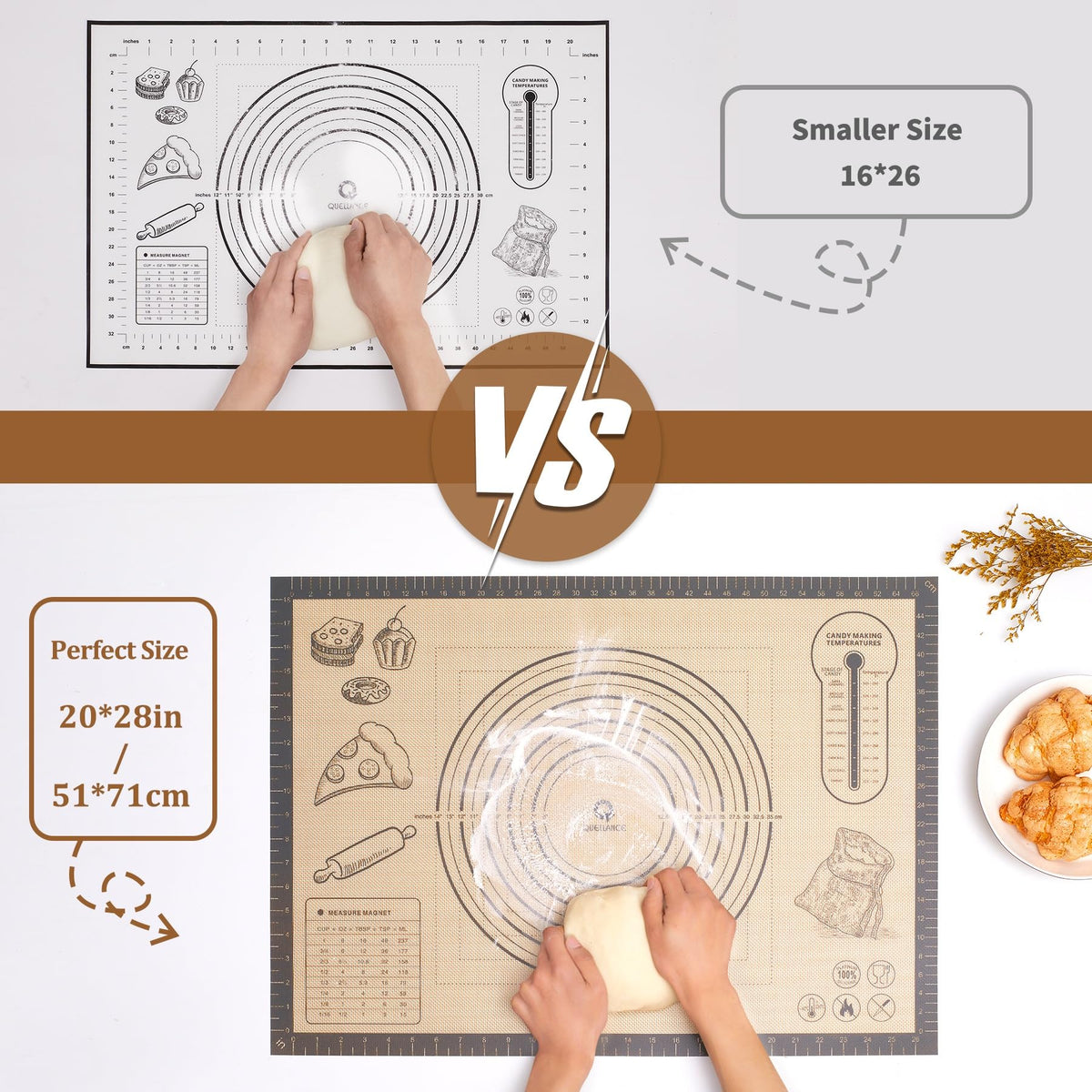 Silicone Baking Pastry Dough Mat - 28x20Inch Extra Large Cookie Bread Rolling Mats Sheet, Nonstick Kitchen Counter Kneading Board Thick Reusable Pie Cookies Pizza Fondant Making Matt Baking Supplies