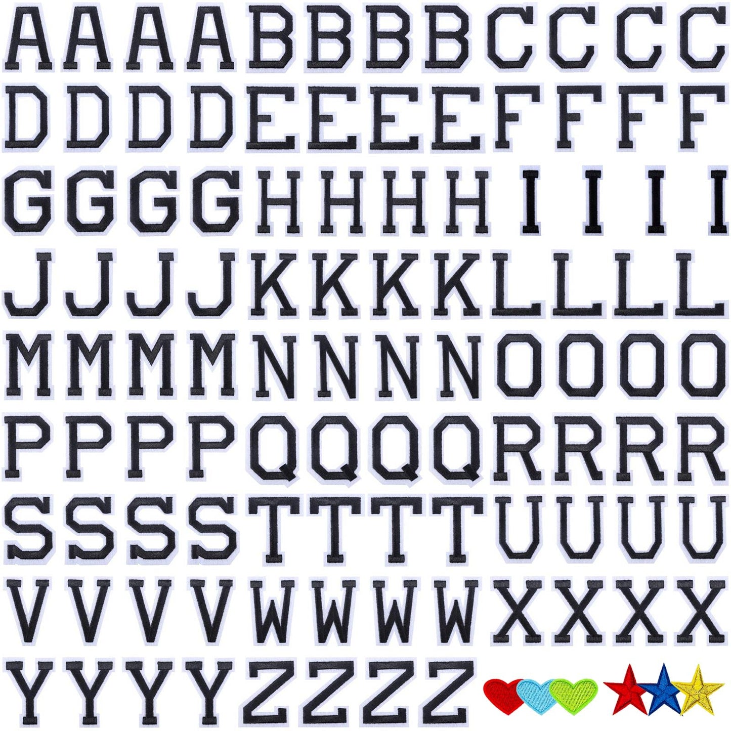Jongdari Iron on Letters, 110 Pcs Alphabet Patches, Decorate Repair Letter Patches for Clothing Shirts Jackets Hats Jeans Shoes Bags (Black)