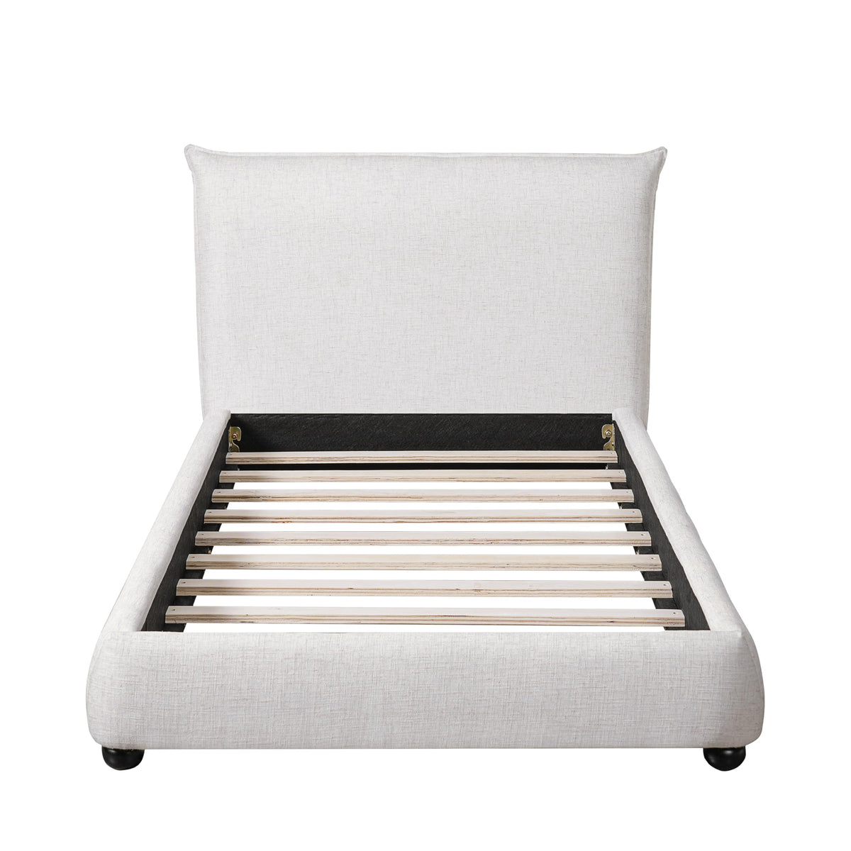 Merax Modern Upholstered Platform Bed with Linen Pillow-Back Headboard, Twin Size Wood Floor Bed Frame with High Wingback, No Box Spring Needed, Easy Assemble, Beige