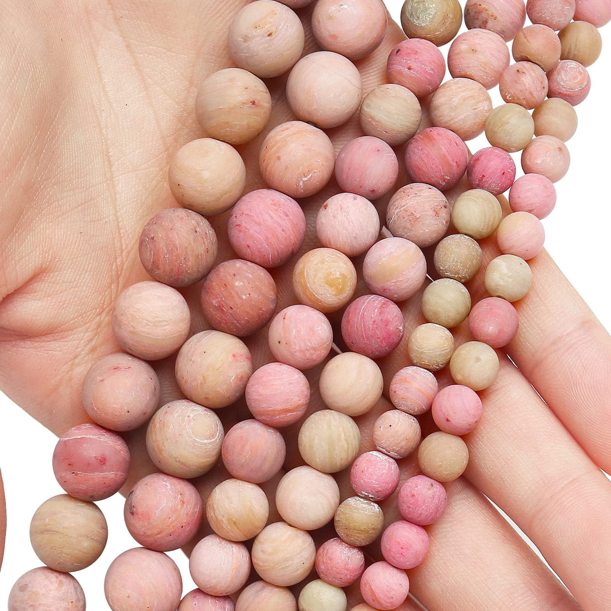 Natural Matte Rhodochrosite Beads, 10MM Round Frosted Unpolished Loose Gemstone Beads for Bracelet Necklace Jewelry Making, Energy Stone Healing Power with Stretch Beading Cord