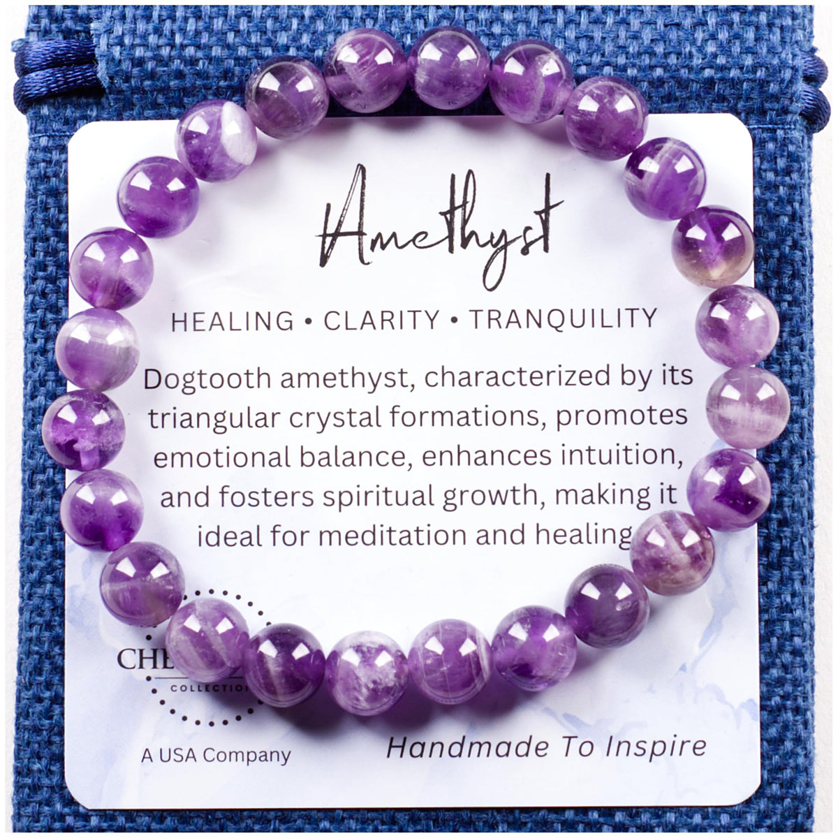 Cherry Tree Collection Dogtooth Amethyst Bracelet – Handmade 8mm Genuine Amethyst Beaded Bracelet for Men & Women – Healing, Protection & Positive Energy (Small)