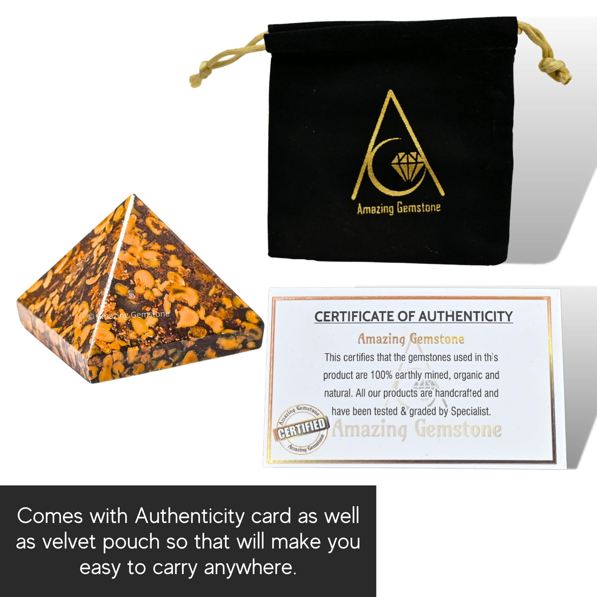Amazing Gemstone Fruit Jasper Pyramid Crystal Healing Stones - 1" Great Pyramid Figurine of Natural Stone Pyramid for Meditation, Reiki, Chakra Balancing and Crystal Pyramids Grid