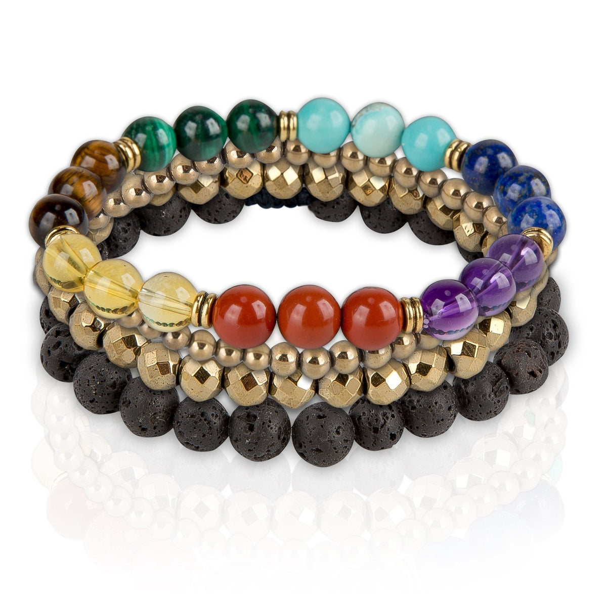 SPUNKYsoul 3 beads Set each stone Chakra Balancing Lava Diffuser Bracelet Authentic Crystal Stones for Women Collection