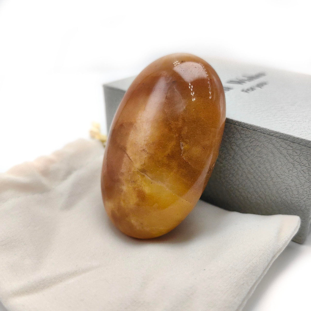BEAUSIOO 2.4" Yellow Jade Palm Stone for Anxiety Relief, Healing Crystal for Meditation & Stress Relief, Polished Pocket Stone with Gift Box