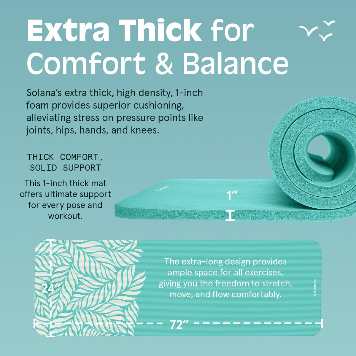 Retrospec Solana Yoga Mat 1" Thick With Nylon Strap For Men & Women - Non Slip Exercise Mat For Home Yoga, Pilates, Stretching, Floor & Fitness Workouts
