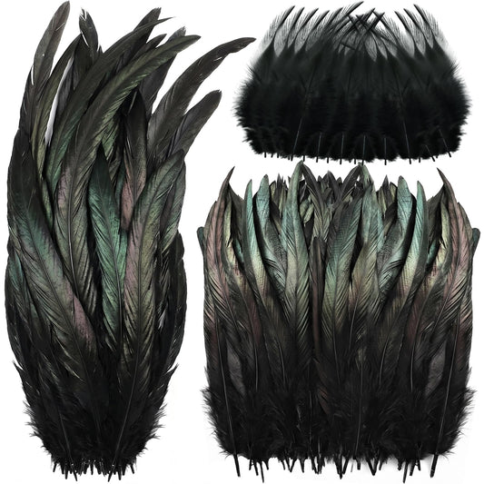 Suncalla 240 Pcs Rooster Feathers 4-6/10-12/12-14 Inches Craft Feathers for DIY Dream Catcher Crafts Sewing Holiday Costume Wedding Party Supplies and Home Decorations(Black)