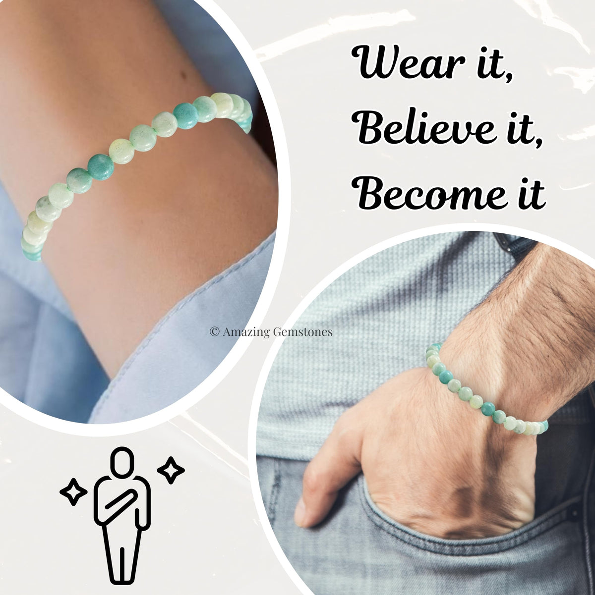 Amazing Gemstone Amazonite Bracelet for Women Men's Gifts - Protection Healing Crystal Bracelet - 6mm Gemstone Beaded Adjustable Bracelet Pulseras Para Hombres Mujer Stocking Stuffers