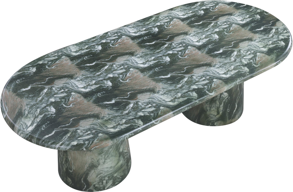 Meridian Furniture 708Green-T Cosenza Collection Art Deco 96" Indoor/Outdoor Concrete Dining Table with Green Marble Finish, 96" W x 44.5" D x 30" H