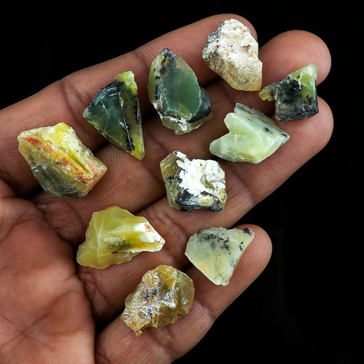 CRYSTALINES (5pcs) Natural Raw Dendritic Yellow Opal Gemstone, Wholesale Rough Stones, Reiki & Healing Crystals, DIY Jewelry Making Supplies, Wire Wrapping, Loose Gemstones, Gem Collection