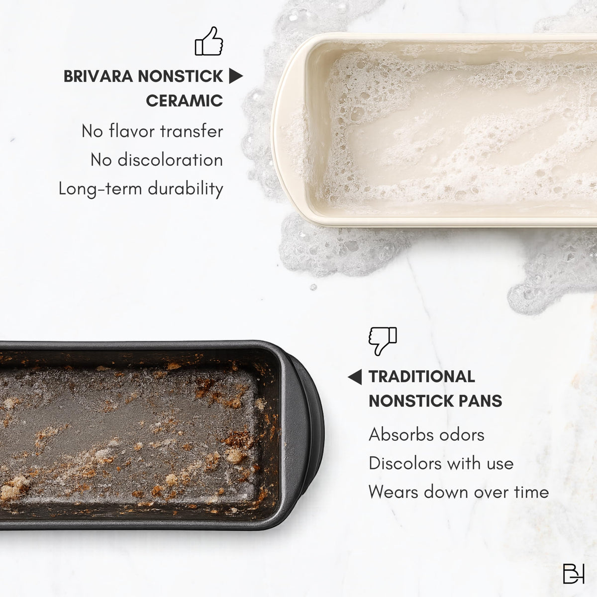 BRIVARA HOME Non-Stick Ceramic Coated Glass 1 lb Loaf Pan | Naturally Slick Ceramic Coating | No PTFE, PFOA, PFAS, and BPA | Perfect for Cakes, Breads, & More [Crema]