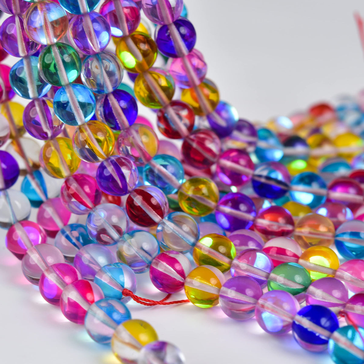 Asingeloo 10mm Mix Color Angel Aura Round Gemstone Polished Mermaid Aura Moonstone Smooth Stone Loose Beads Crystal Quartz for DIY Jewelry Making 1 Strand 15
