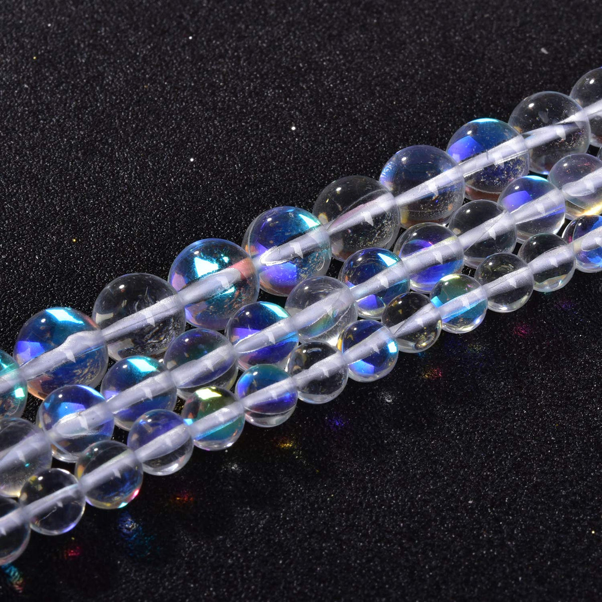 Asingeloo 48PCS 8mm White Angel Aura Beads Round Gemstones Polished Mermaid Aura Moonstone Smooth Stone Loose Beads Crystal Quartz for DIY Jewelry Making 1 Strand 15”