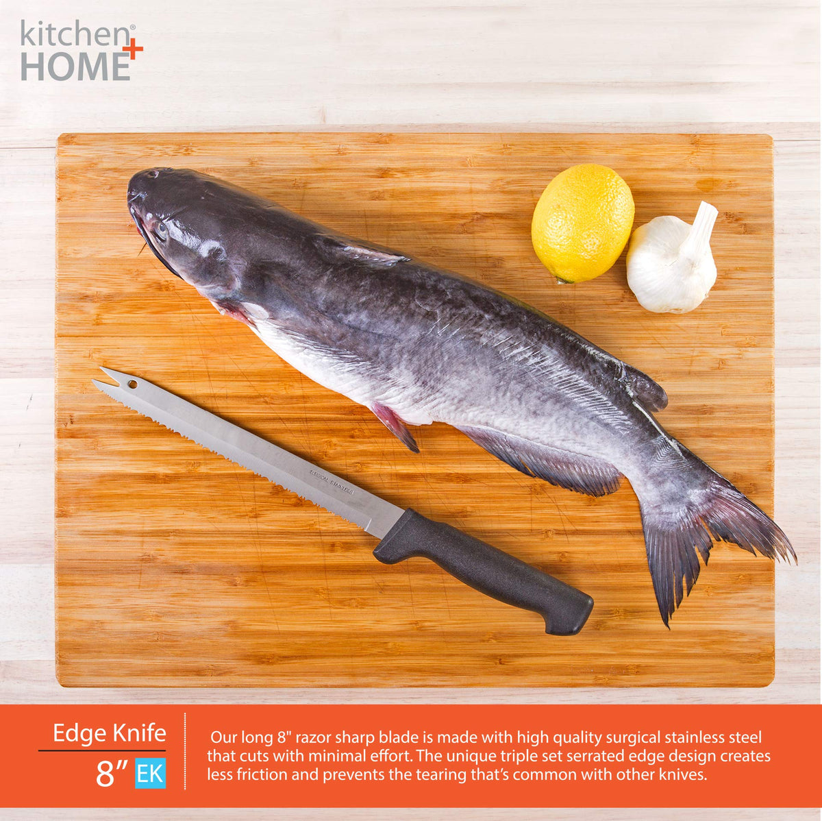 Kitchen Home Carving Bread Knife – 8” Ultra Sharp Surgical Stainless Steel Serrated All Purpose Kitchen Knife – Never Needs Sharpening - As Seen on TV and Live Demonstration
