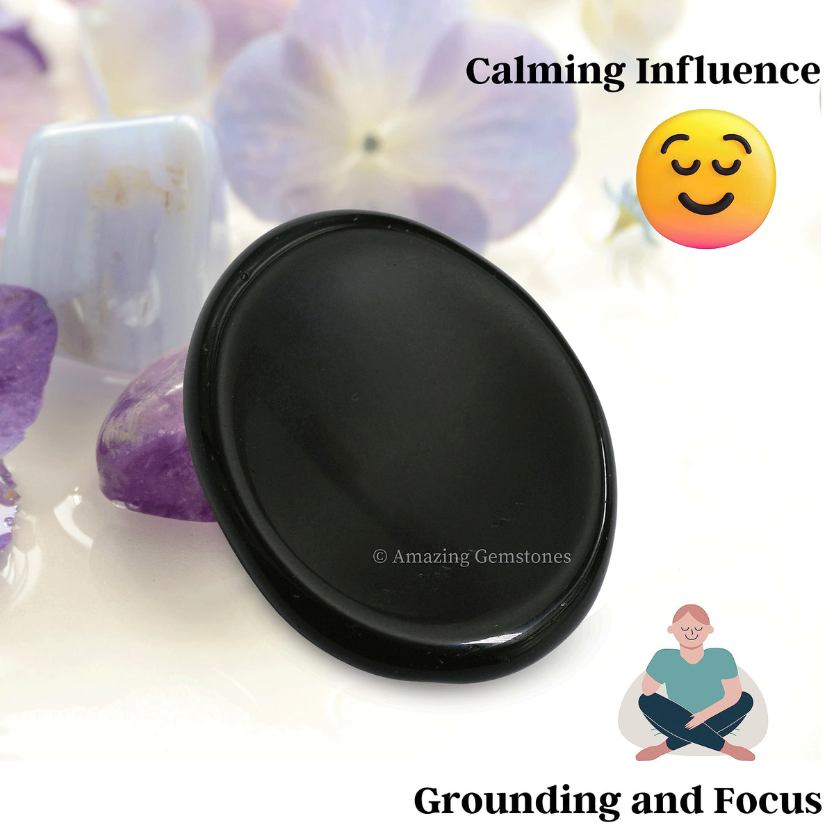 Amazing Gemstone Black Obsidian Worry Stone, Healing Crystals - Piedra Crystal Fidget for Gift, Meditation, Calming, Relaxation, Stress Relief