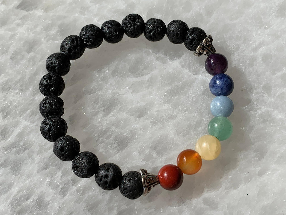 GAF TREASURES 7 chakra with Lava Crystal Bead Bracelet 8mm, Genuine 7 chakra with Lava Stretch Gemstone Bracelet, Healing Crystal Bracelet, Gift for Men & Women (1)