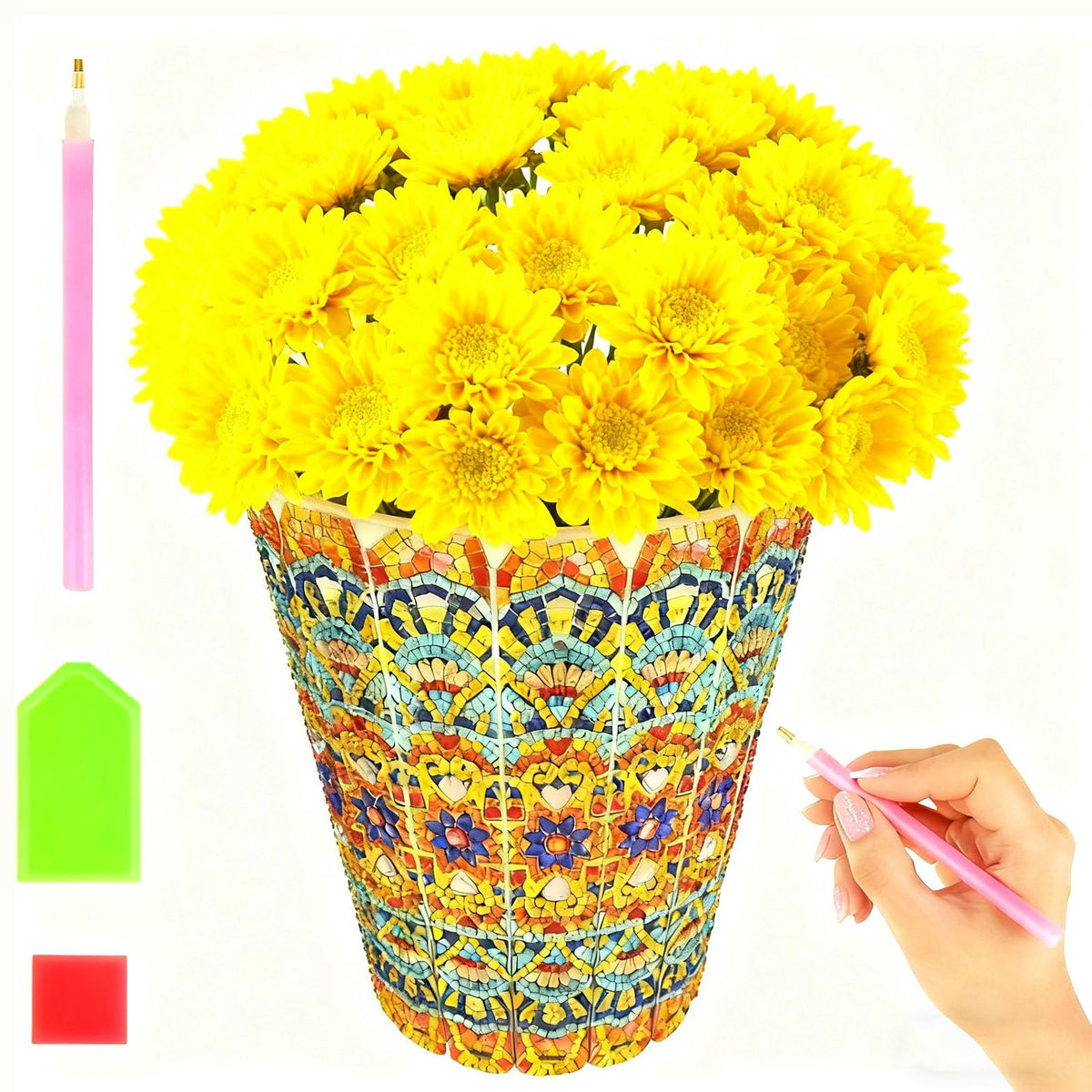 GREENCRUISE Diamond Art Kits for Adults, DIY Flowerpot Diamond Art, Diamond Painting Kit, Ideal Desktop Thoughtful Female Gifts for Living Room Home Decor,Yellow